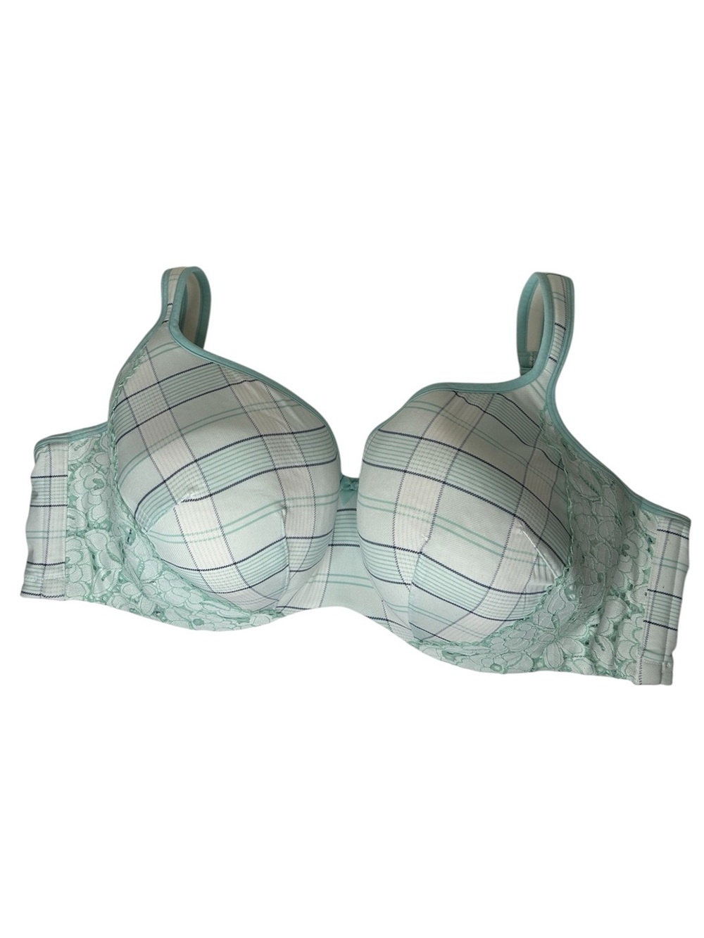 Cacique Light Mint Plaid liked balconette Bra 44F 44DDD